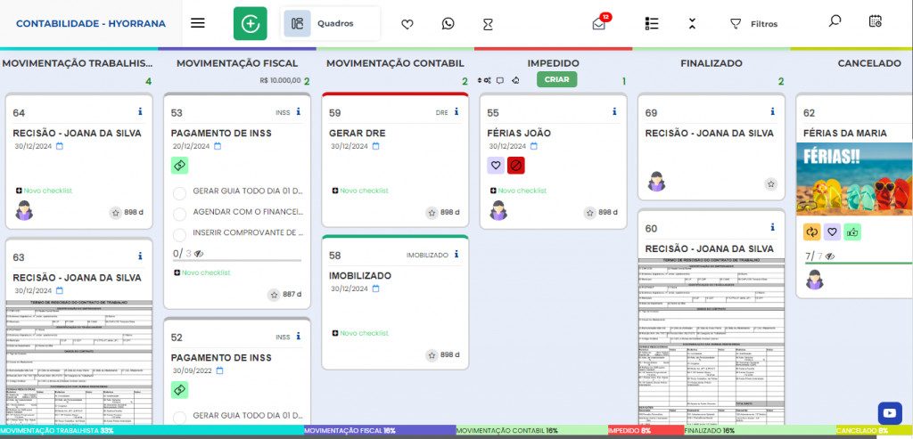 Interface do fluxo de Contabilidade no Weeke Manager