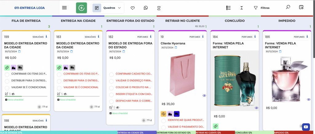 Interface do fluxo de Entregas da loja no Weeke Manager