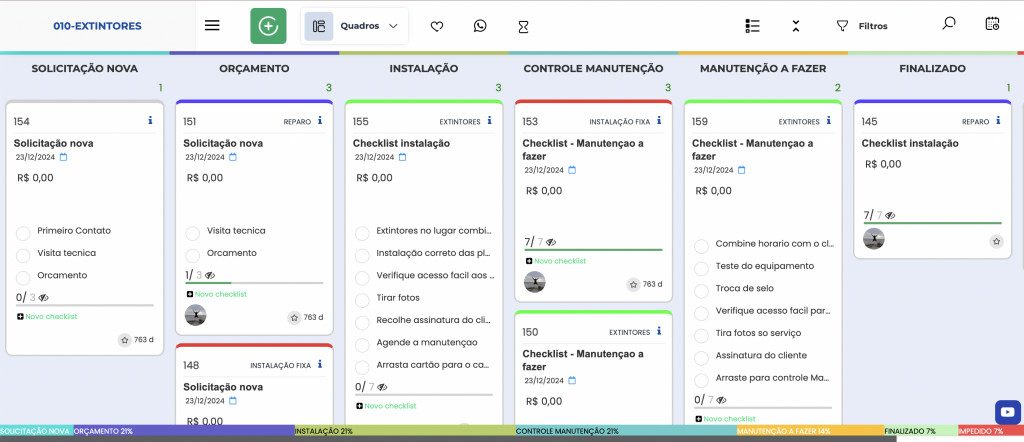 Interface do fluxo de Extintores no Weeke Manager